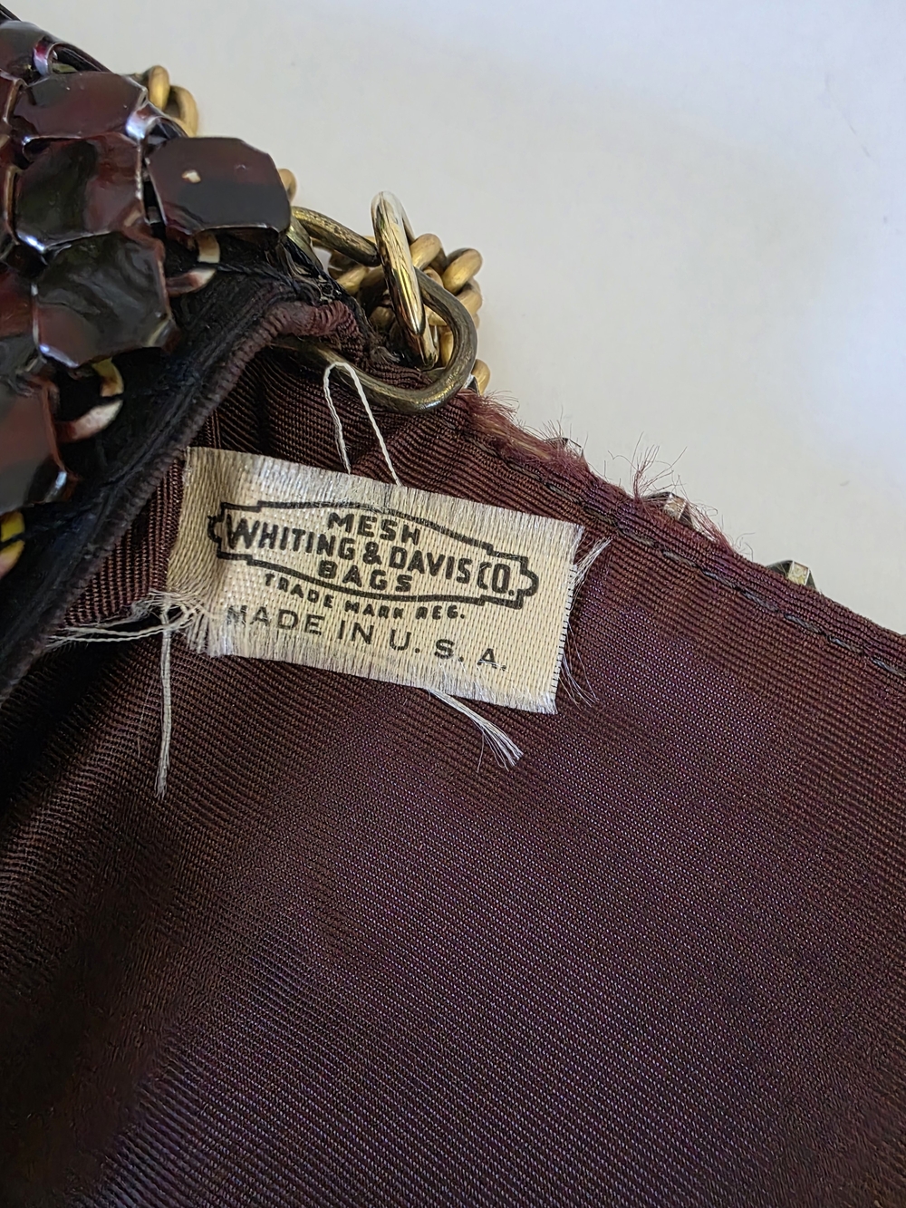 Vintage Whiting & Davis Red Brown Tortoise Enameled Metal Mesh Shoulder Bag - Picture 10 of 11
